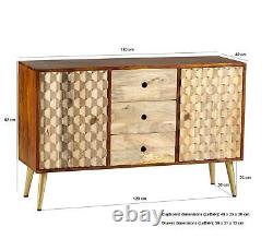 Mango Wood Large 3 Drawer Two Tone Sideboard 3 Door Storage with CNC Cut-Outs