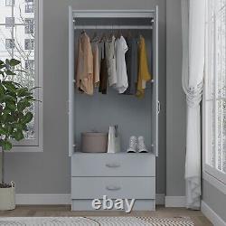 Matt Grey 2 Door Wardrobe With 2 Drawers Hanging Rail Bedroom Furniture Storage