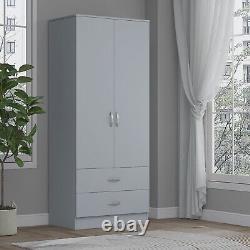 Matt Grey 2 Door Wardrobe With 2 Drawers Hanging Rail Bedroom Furniture Storage