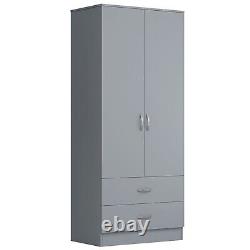 Matt Grey 2 Door Wardrobe With 2 Drawers Hanging Rail Bedroom Furniture Storage