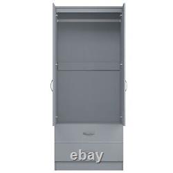 Matt Grey 2 Door Wardrobe With 2 Drawers Hanging Rail Bedroom Furniture Storage