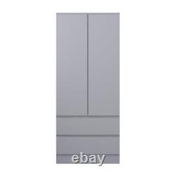 Matt Grey Scandinavian Style 2 Door & 2 Drawer Large Deep Combination Wardrobe