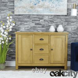 Milan Oak Sideboard Large 2 Door 3 Drawer Cabinet Rustic Medium Wood Tone