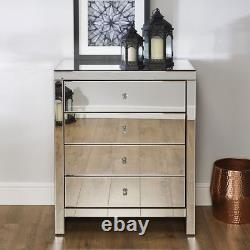 Mirrored Chest of Drawers, Seville 4 Large Storage Drawers 75cm x 92cm x 46cm