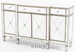 Mirrored Large 4 Door 3 Drawer Sideboard with Champagne Trim 160cm