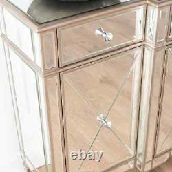Mirrored Large 4 Door 3 Drawer Sideboard with Champagne Trim 160cm