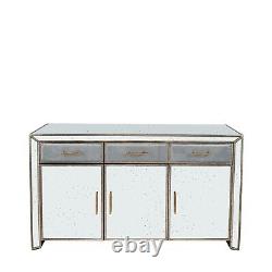 Mirrored Sideboard 3 Drawers 3 Doors Gold Handles Large Storage Unit Cabinet