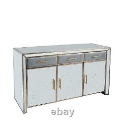 Mirrored Sideboard 3 Drawers 3 Doors Gold Handles Large Storage Unit Cabinet