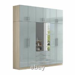 Modern LARGE 6 door top box in HIGH GLOSS GREY, fitment mirrored wardrobe