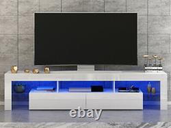 Modern Large 200cm TV Unit Cabinet Stand High Gloss Door 2 Drawer FREE LED Light