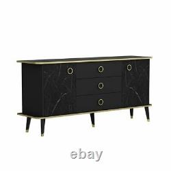 Modern Large Sideboard Finished in Black Gloss/Gold