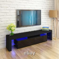 Modern Large TV Unit Cabinet Stand Black High Gloss Doors 2 Drawers LED Lights