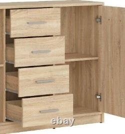 Modern Sonoma Oak Effect Large Sideboard Storage Cabinet 2 Doors 4 Drawers Nepo