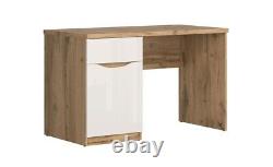 Modern White Gloss Oak Effect Large Desk Home Office Study 1 Door 1 Drawer Nuis