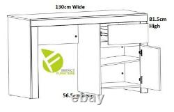 Modern White Gloss Oak Finish Large Desk Office Door & Drawer Soft Close Holten