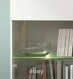 Modern White Gloss & Oak Large Glass Display Cabinet LED Light Buffet Unit Erla
