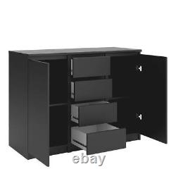 Naia Large Wide Sideboard Buffet Unit 4 Drawers 2 Doors In Black Matt