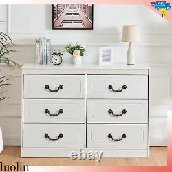New Chest of Drawers White with 6 Large Drawers Black Handles Bedroom Furniture