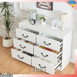 New Chest of Drawers White with 6 Large Drawers Black Handles Bedroom Furniture