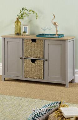 New Devon Large Sideboard Drawer Cabinet Grey Oak Effect