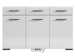 New Large Sideboard 150 cm 3 Door 3 Drawer White High Gloss Storage Fever