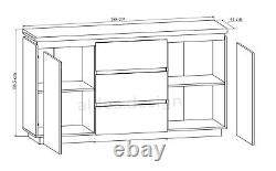 New Large Sideboard 2 Door Soft Close 3 Drawer White High Gloss Storage Erla