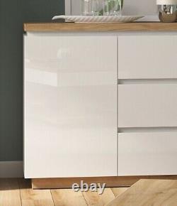 New Large Sideboard 2 Door Soft Close 3 Drawer White High Gloss Storage Erla