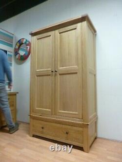 New Large Solid Country Oak 2 Door 1 Drawer Wardrobe Furniture Village