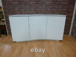 New Large Wave Fronted High Gloss White 3 Door Sideboard Furniture Store