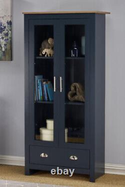 New Sherbourne Glass Display Cabinet Sideboard Coffe Table Blue Slate Grey Cream