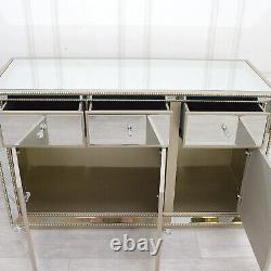 Nicky Cornell Large Gold Mirrored 3 Drawer 3 Door Sideboard Cabinet
