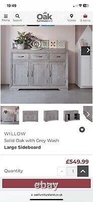 Oak Furnitureland Large Sideboard Willow Light Grey Solid Oak RRP £549