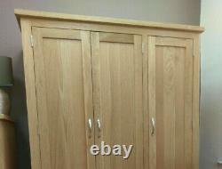 Oak Large Wardrobe / 3 Door Triple With Drawers / Modern Solid Bedroom Storage