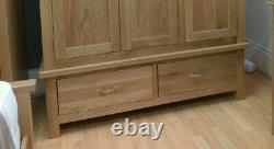 Oak Large Wardrobe / 3 Door Triple With Drawers / Modern Solid Bedroom Storage