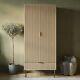 Oak And Gold Ribbed Double Wardrobe With Drawer Valencia Vlc014