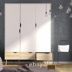 Oslo Large Wide Wardrobe 3 Doors 3 Drawers In White And Oak Finish