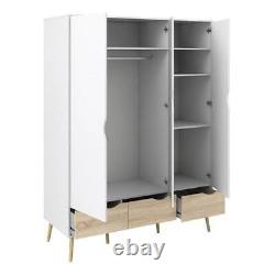 Oslo Large Wide Wardrobe 3 Doors 3 Drawers In White And Oak Finish