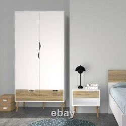 Oslo Retro Scandinavian Spindle Style Large Wardrobe 2 Doors 2 Drawers in White