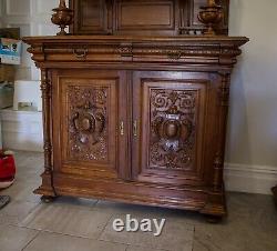 Pair Of Large Antiqe Carved Walnut Cabinets / Cupboards C. 1890