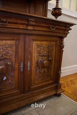 Pair Of Large Antiqe Carved Walnut Cabinets / Cupboards C. 1890