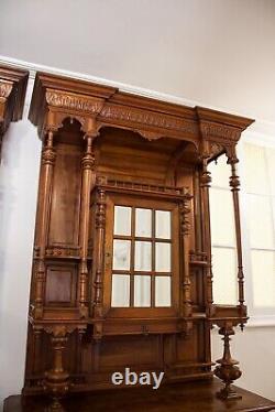 Pair Of Large Antiqe Carved Walnut Cabinets / Cupboards C. 1890