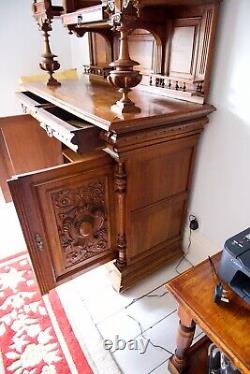 Pair Of Large Antiqe Carved Walnut Cabinets / Cupboards C. 1890