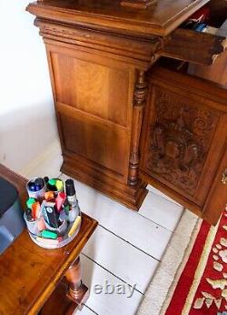 Pair Of Large Antiqe Carved Walnut Cabinets / Cupboards C. 1890