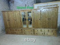Pine Furniture Buckingham Extra Large 8 Door 12 Drawer Centre Mirrors Wardrobe