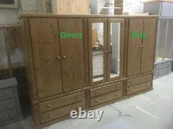 Pine Furniture Buckingham Extra Large Wardrobe 6 Door 6 Drawer Centre Mirrors
