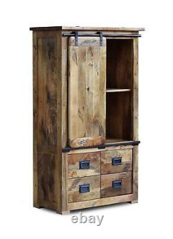 Raipur Solid Natural Mango Wood Large 1 Door 4 Drawer Cupboard Display Cabinet