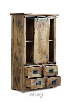 Raipur Solid Natural Mango Wood Large 1 Door 4 Drawer Cupboard Display Cabinet