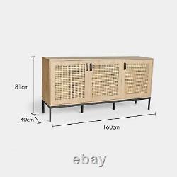 Rattan Sideboard Cabinet Storage Large Wide 3 Door Light Wood Effect VonHaus