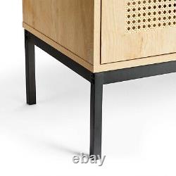 Rattan Sideboard Cabinet Storage Large Wide 3 Door Light Wood Effect VonHaus