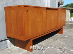 Retro 1970s Large Teak Sideboard with Sliding Doors & Two Lined Cutlery Drawers